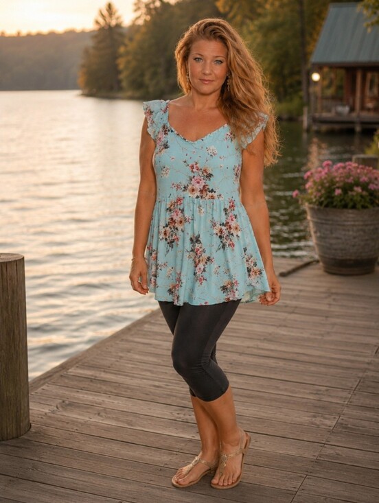 torrid Tops - torrid Mint Floral Ruffle-Trim Camisole